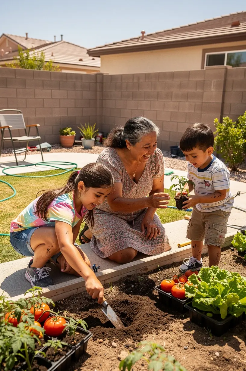 Garden layout plan with design tools and sketches.